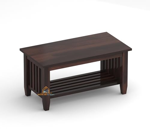 Image of SHYAM ART & CRAFT Wooden Center Coffee Table with Storage Shelf for Living Room & Office | Tea Stand | Sofa Furniture Unit (86x46x46 cm) | Walnut Finish
