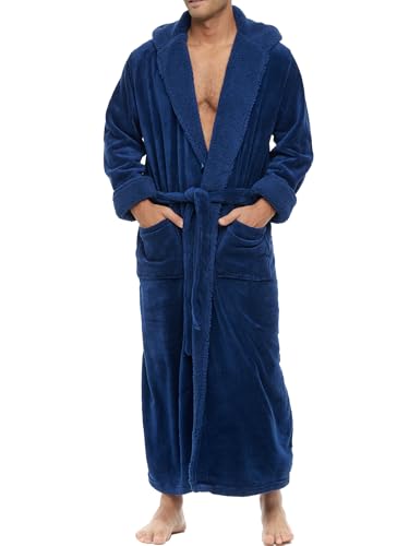 Alexander Del Rossa mens Plush Mens Robe With Hood, Hooded Big and Tall Robes for Men, Sherpa Fleece Robe for Men Cozy