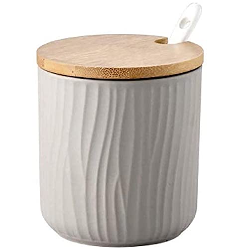 MAGICVOGEL Zuckerdose Gewürzdose aus Keramik 8.5x8cm Gewürzgläser Gewürzbehälter mit Deckel und Löffel Marmeladendose Vorratsdose für Küche Esszimmer Café (Grau)