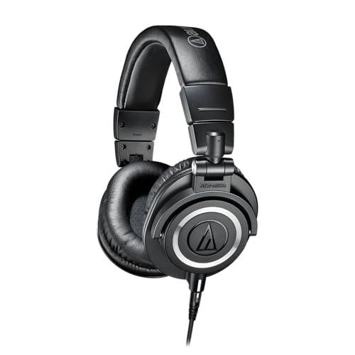 Image of Audio Technica ATH-M50X Professional Studio Monitor Headphones Black | Bundle with Pig hog 10ft Extension Cable, Liquid Polishing Cloth, Detachable Cables