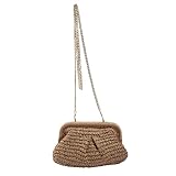 餃子バッグ ストロー クロスボディ バッグ 女性用 手織り ラフィアバッグ ウィッカー パース ビーチバッグ レディース イブニングバッグ 夏休み, カーキ, One Size