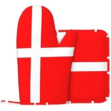 Denmark Danish Flag Printed Thickened Oven Gloves + Heat Insulation Pads, Barbecue, Baking, Cooking, high Temperature Protection Tools