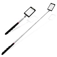 Flylin 2 Stück Teleskop Inspektionsspiegel, 360° Drehbar LED Teleskop Spiegel Werkzeug mit 87CM Einziehbarem Griff, Flexibler Teleskopierbarer LED-Beleuchteter für Werkzeugmaschinen Zusätzliche Sicht