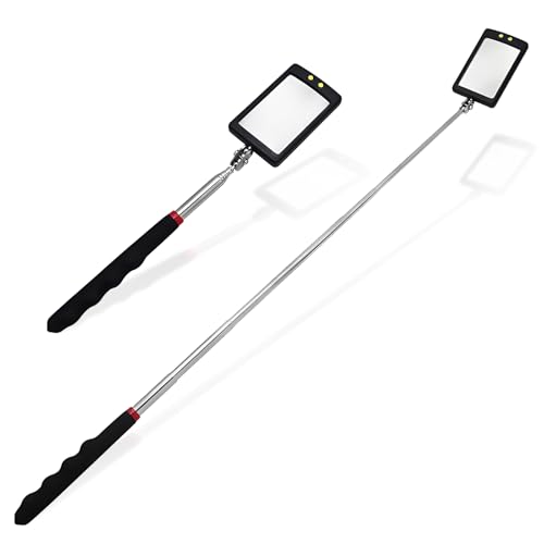 Flylin 2 Stück Teleskop Inspektionsspiegel, 360° Drehbar LED Teleskop Spiegel Werkzeug mit 87CM Einziehbarem Griff, Flexibler Teleskopierbarer LED-Beleuchteter für Werkzeugmaschinen Zusätzliche Sicht