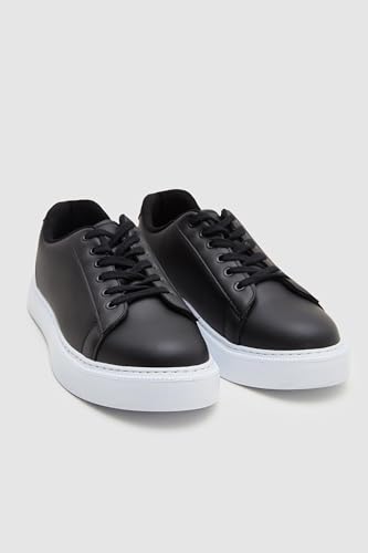 Twn Siyah Kalın Beyaz Tabanlı Bağcıklı Sneaker Ayakkabı, 43