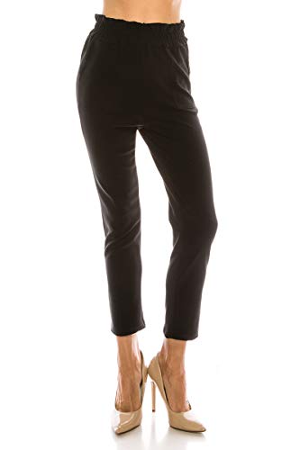 LA12ST Women's Cropped Paper Bag Waist Pants with Pockets2