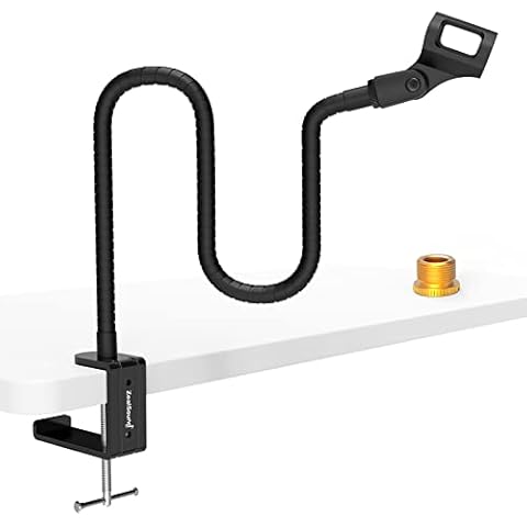 ZealSound Microphone Arm Stand,19 Inch Long Universal Gooseneck Desktop Mic Stand with 3/8" to 5/8" Adapter and Microphone Clip Holder, Upgraded Heavy Duty Desk Clamp for Blue Snowball Ice Mics Spark Cover