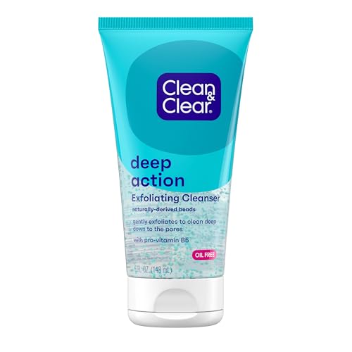 Clean & Clear Deep Action Exfoliating Face Wash Scrub with Pro-Vitamin B5, Daily Exfoliating Facial...