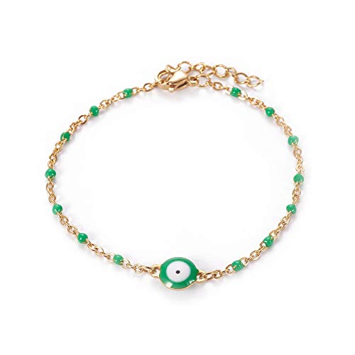 Image of LZD Stainless Steel Enamel Chain Bracelet Lobster Evil Eye Gold Adjustable 2mm A110