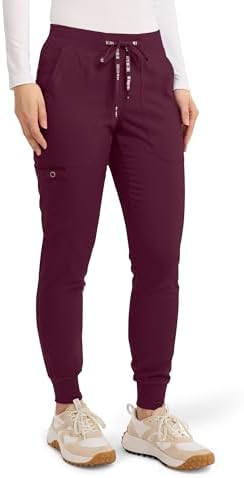 Med Couture Scrub Pants for Women Jogger Pant with 5 Pockets, Lightweight, Ultra Soft, 2-Way Stretch Fabric - MC7710, M, Wine — view 3