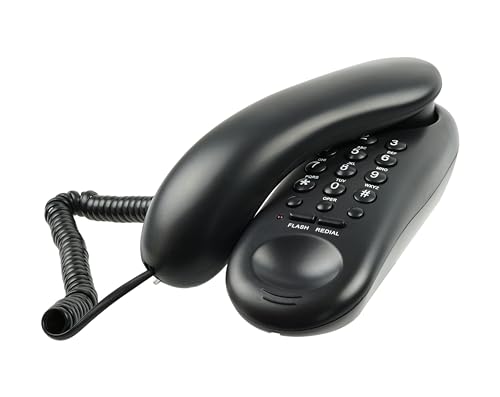 Wandtelefon - Schnurgebundenes platzsparendes Telefon mit elastischem Spiralkabel - Wahlwiederholung - MFV-Tonwahlverfahren - schwarz