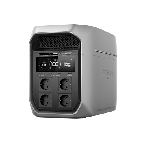Ecoflow Delta 3 Max Plus Draagbaar powerstation, 2048 Wh, uitbreidbaar tot 10 kWh, 3000 W AC-uitgang, 0-80% lading in 47 minuten, LiFePO4-batterij, 10 ms USV-backup, zonne-energie voor thuis, camping