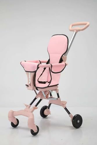 GERRBG ベビーウォーカー、折りたたみ式、軽量、超軽量、4.2 kg、持ち運び用ハンドル、ベビーカー一輪車 (ピンク,クッション)
