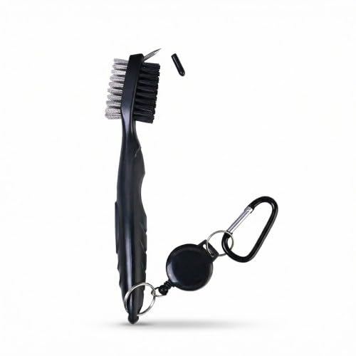Solvio Golf Club Cleaner Brush and Groove Cleaner, Retractable Golf Brush with Aluminum Carabiner, Dual-Sided Nylon & Wire Bristles for Irons and Woods, Premium Golf Accessories Gift for Men Women