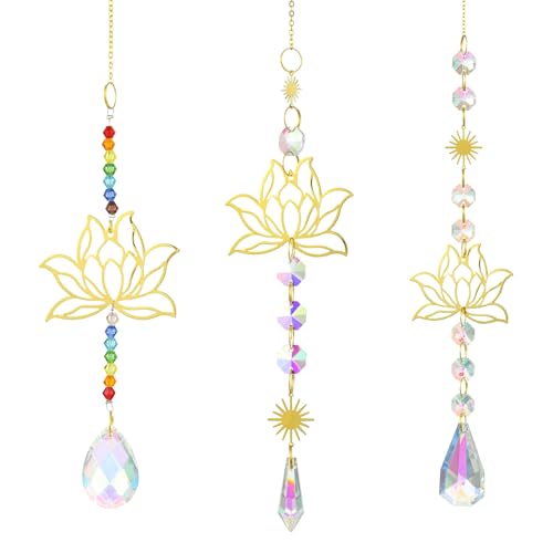 Airssory Lot de 3 attrape-soleil en laiton à suspendre sur le thème de la fleur de lotus pour fenêtre, chambre, fête, maison, mur, jardin