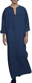 LASPERAL Mens Ethnic Kaftan Robes Cotton Linen Arab Muslim Shirt Middle East Bath Robe Casual Loose Dressing Gown Housecoat