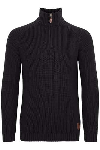 !Solid SDXenox Herren Strickpullover Troyer Grobstrick Pullover mit Stehkragen 100% Baumwolle Regular fit, Größe:2XL, Farbe:Black (9000)