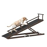 ZENTAVO 7 Adjustable Dog Ramp for Bed, Couch - 63" Foldable Dog Ramp with Safety Rails, Non-Slip EVA Surface & DIY Glow in The Dark Strips, Wooden Pet Ramp for Large Dogs Supports up to 250Lbs