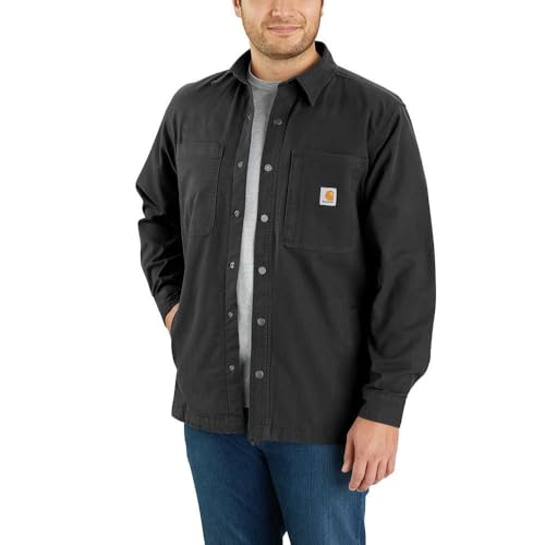 Carhartt Men's Rugged Flex Relaxed Fit Canvas Fleece-Lined Snap-Front Jac...