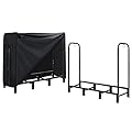 Lanlelin 4FT Firewood Rack with Cover - Outdoor Use Ready, Quick-Access Zippered Cover for Easy Wood Storage & Retrieval, Wind-Resistant Straps, Stable & Secure Construction