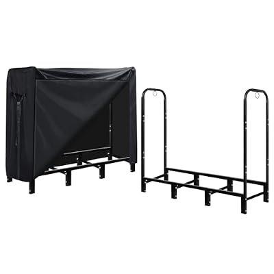 Lanlelin 4FT Firewood Rack with Cover - Outdoor Use Ready, Quick-Access Zippered Cover for Easy Wood Storage & Retrieval, Wind-Resistant Straps, Stable & Secure Construction