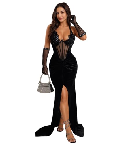 Image of PORRCEY Women's Sexy Elegant Rhinestone Bodycon Dress Hot Drilling Clubwear