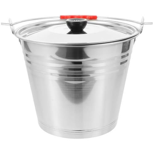 IWOWHERO Cubo de Ordeño Multifuncional de Acero Inoxidable 304, 22 Cm con Tapa, Cubeta Práctica y Resistente para Leche, Agua y Uso Ganadero en Granja y Hogar