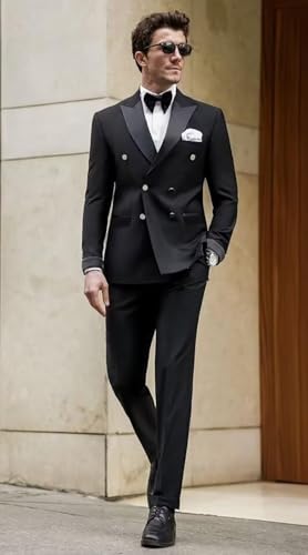 Men's 2 Piece Double Breasted Suits Slim Fit Tuxedo Jacket and Dress Pants Set for Wedding Business Prom Suits MCM112