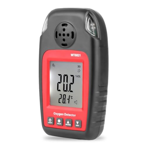 Jadeshay Detector de Gas,0~25% Vol Detector de Oxígeno Portátil Digital Probador de Medición de Concentración de O2 con Alarma y Pantalla LCD Retroiluminada,Detector de Fugas de Gas de Oxígeno