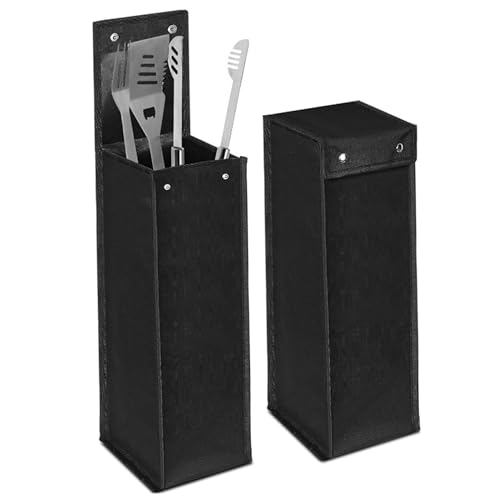 Hbbgdiy 2PCS Foldable Oxford Cloth Grill Tool Storage Bag 6×6×20 in, Heavy?Duty Canvas Utensil Organizer for BBQ, Camping, Picnic & Outdoor Cooking Accessories