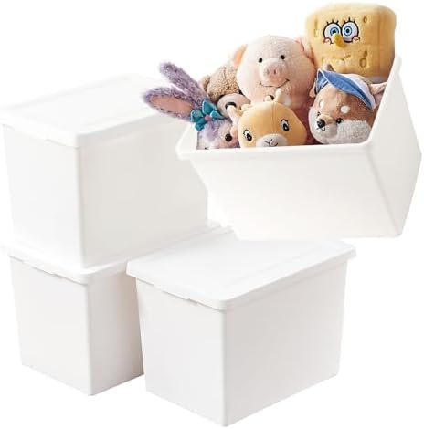 27 Quart White Storage Bins with lids,Stackable Plastic Boxes Set...