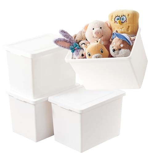 Yishyfier 27 Quart White Storage Bins with lids,Stackable Plastic Boxes Set of 4,Storage Box with handle for Organizing Snacks, Crafts,Crafts, Tools,books(white, 4XL)
