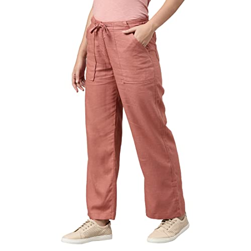 Image of GO COLORS Solid Linen Cargo Pants for Women | Full Length, Mid Rise, Side Pockets