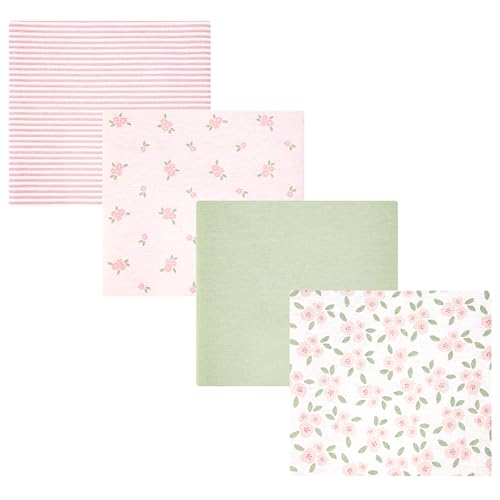 Image of Hudson Baby Unisex Baby Cotton Polyester Flannel Receiving Blankets 4-Pack, Sweet Little Floral, One Size