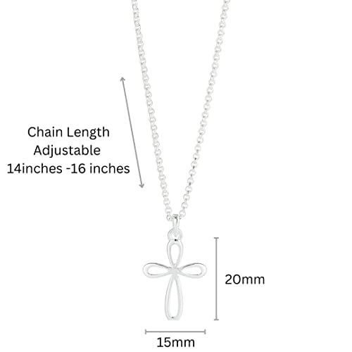 Sterling Silver Rounded Cherish Cross Necklace For Girls, Dainty Teen Jewelry. Perfect First Communion Gifts For Girls, Baptism Gifts, Birthday Gift, Sweet 162