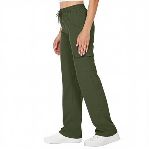 Women's Straight Leg Cargo Pants Casual High Rise Classic Loose Fit Pants Elastic Waist Sweatpants with Pockets4