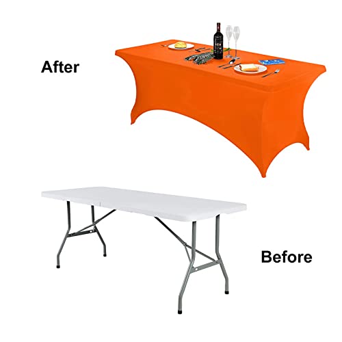 Image of FORLIFE Spandex Table Covers,Fitted Tablecloth for Rectangular Tables, Stretch Patio Table Covers, Universal Spandex Table Cover for Wedding, Banquet, Party (6ft, Orange)