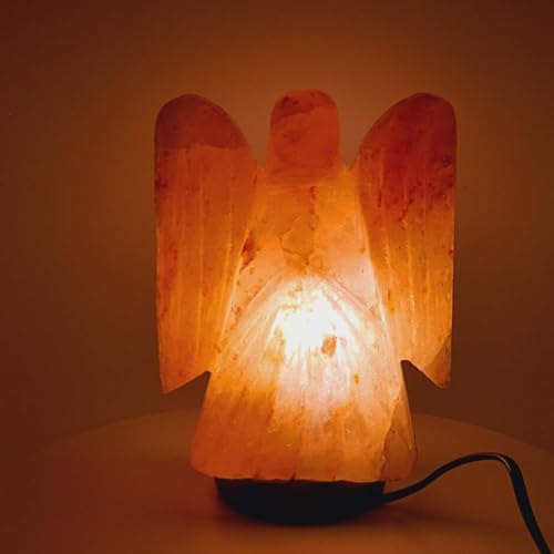LANDSTER Lampada di Sale dell'Himalaya in Cristallo di Sale, Angelo, Rosa, Fatta a Mano, Decorazione per la Casa