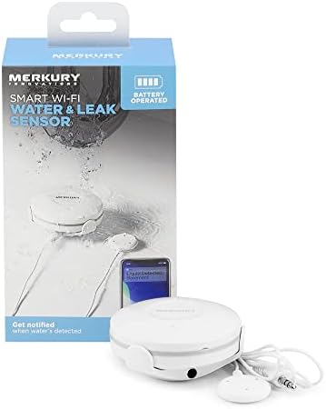 Merkury Innovations WiFi Water Leak Sensor and Alarm, Smart Water & Flood Sensor, Requires 2.4 GHz Wi-Fi, App Notifications, No Hub Required