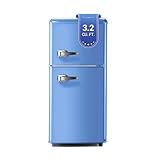 Zyerch Retro Mini Fridge with Freezer, 3.2 Cu. Ft. Small Retro Refrigerator with Freezer 7-Level Adjustable Thermostat, Compact 2-Door Vintage Fridge Apartment Refrigerator for Home, Office, RV, Blue