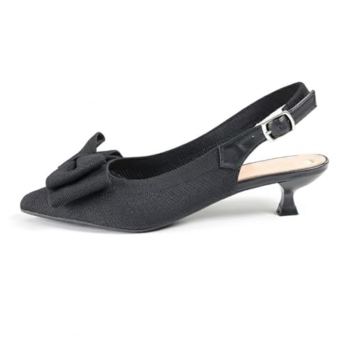 Image of youngshow Women's Slingback Kitten Heels for Work | Knit, Low Heels, Elastic Back Strap, Slip on, Pumps for Office, Wedding, Party