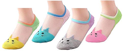 Women's Casual Cute Cat Ankle High Low Cut Invisible Silk Cotton Soft Socks-(Multicolor,Pack of 04)-image-13