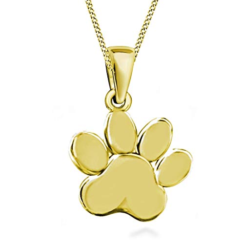 Goldene Tierpfote Pfötchen Anhänger mit Kette 925 Echt Silber + 24K Vergoldet Pfote (Gold, 45) Cover