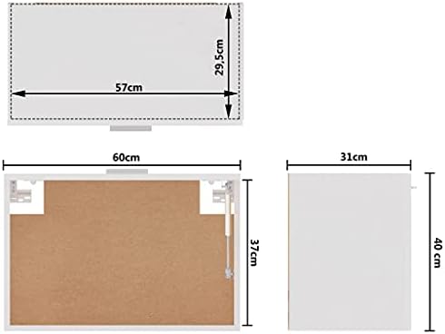 Wall Mounted Kitchen Cabinet, Kitchen Wall Cabinet Hanging Cupboard Storage Cabinet Unit Hanging Cabinet High Gloss White 60x31x40 cm Chipboard