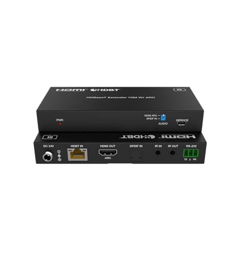 FOURKAY 4K 60Hz HDMI over Ethernet Extender with ARC transmission from TV to amplifier at TX. 70m Range. Bi-directional Infra-Red and RS232 support. Power over CAT5e/6/7 cable.