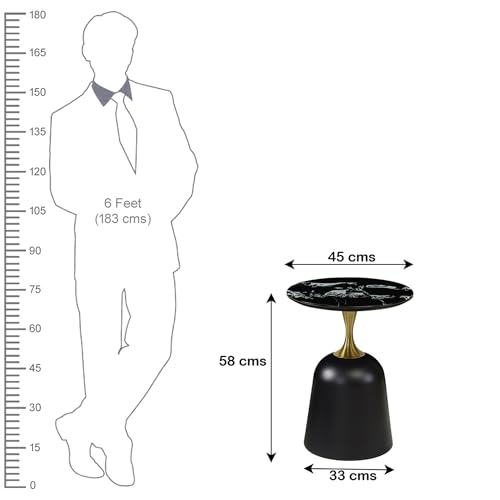 Image of The Attic Rita Luxe End Table Round Shape Elegant Look, Tea Table for Living Room, Black