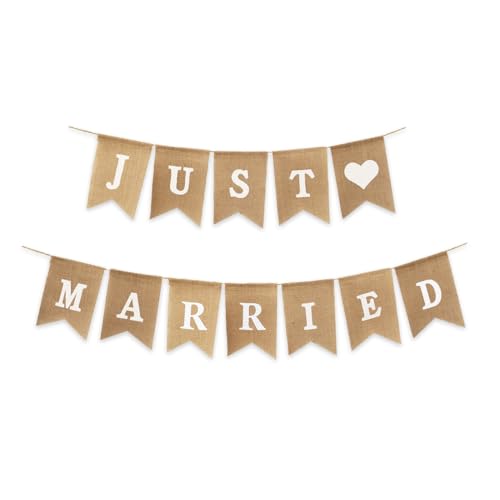 HMCEY Guirlande Just Married Banniere,Banderole Just Married Voiture avec 3.5 M Corde,Wedding Decoration Mariage Vintage,Banderole Vive Les Mariés pour Fête...