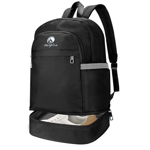 Outplea 28L Mochila Gimnasio Hombre Mujer, Mochila Deporte con Compartimento para Zapatos, Mochilas Gym Deportiva para Playa Piscina, Negro