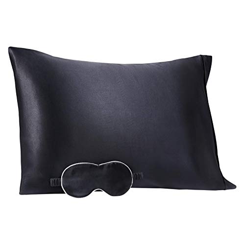 Bedsure 100% Pure Mulberry Silk Pillowcase with Sleep Mask for Hair and Skin Health, Both Side 22 Momme Natural Silk (King 20