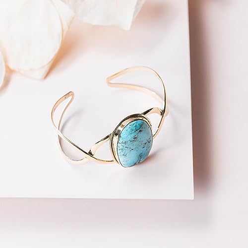 AYANA Turquoise Brass Bracelet | Stone of Healing & Protection | Throat Chakra | December Birthstone | Handcrafted with Ethically Sourced, Natural, Pure Gemstones2